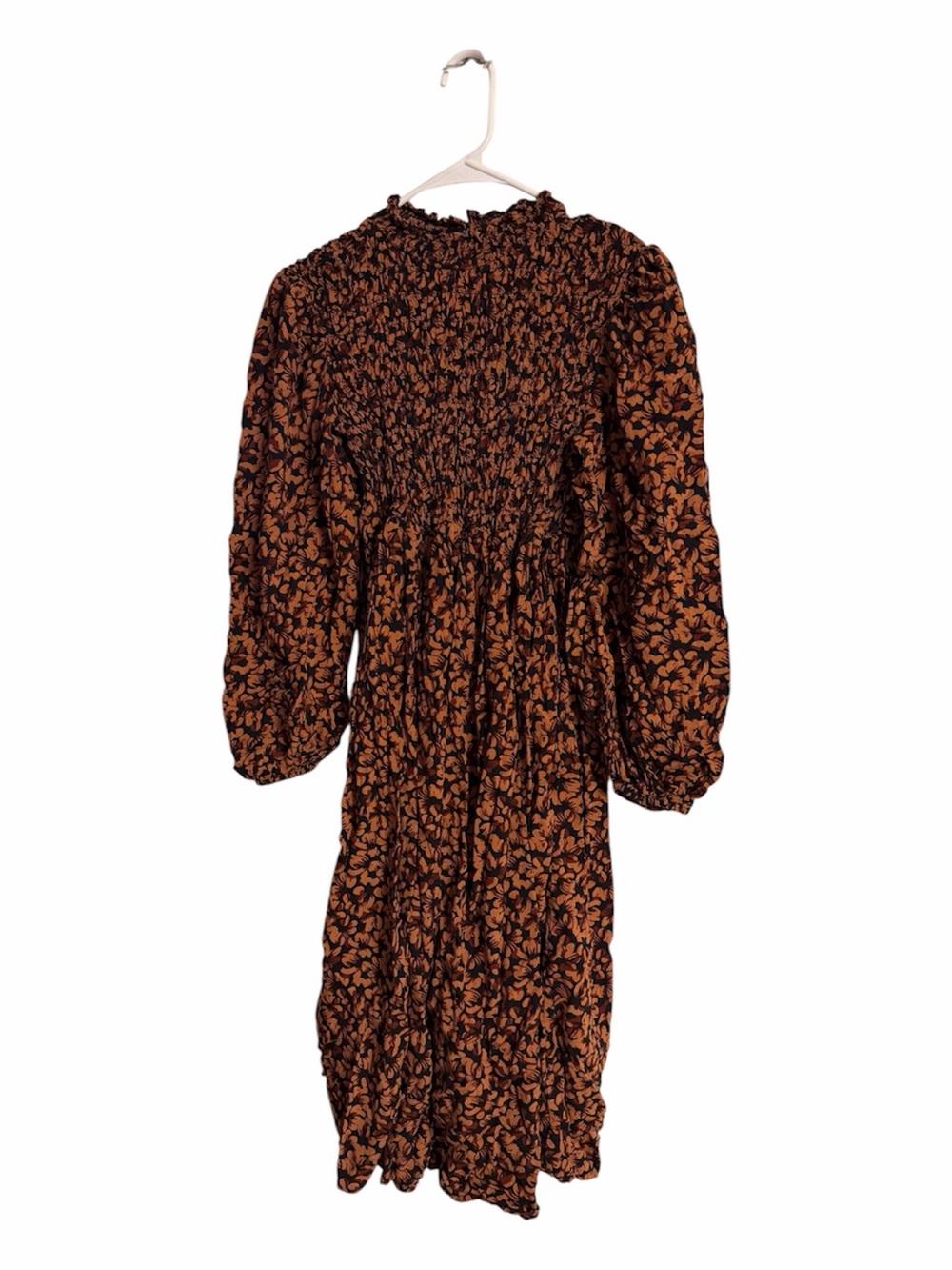 A New Dsy Rust and Black Floral Smocked Midi Dress Women’s Small